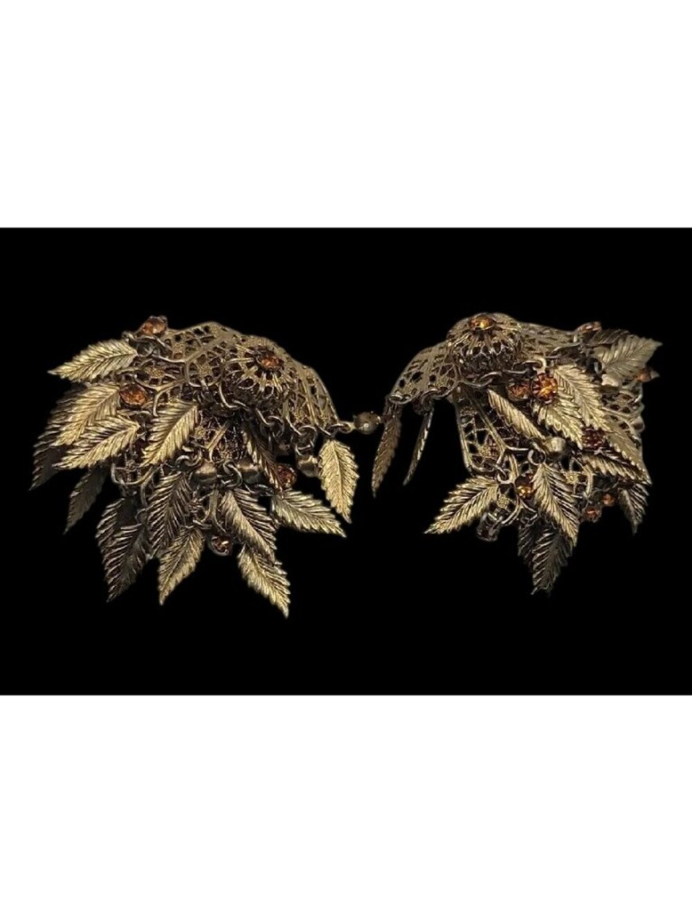 VTG Miriam Haskell Feather Rhinestones Clip On Earrings 1930s Statement Unsigned - Picture 9 of 15